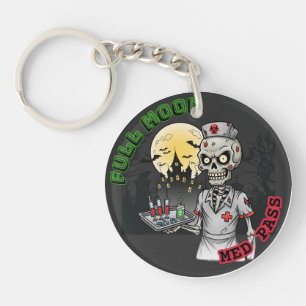 Grappige Volle Maan Med Pass Zombie Nurse Hallowee Sleutelhanger
