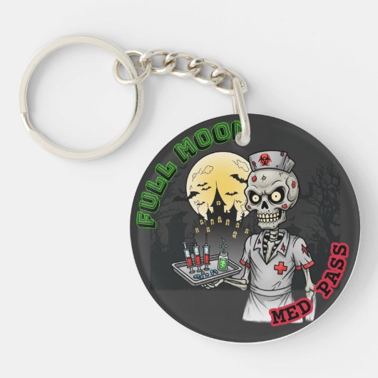Grappige Volle Maan Med Pass Zombie Nurse Hallowee Sleutelhanger (Voorkant)