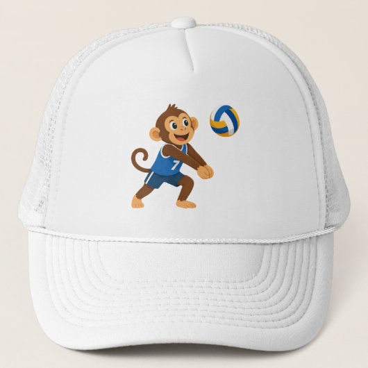 Grappige Volleybal Aap Atleet Trucker Hoed Pet (Voorkant)