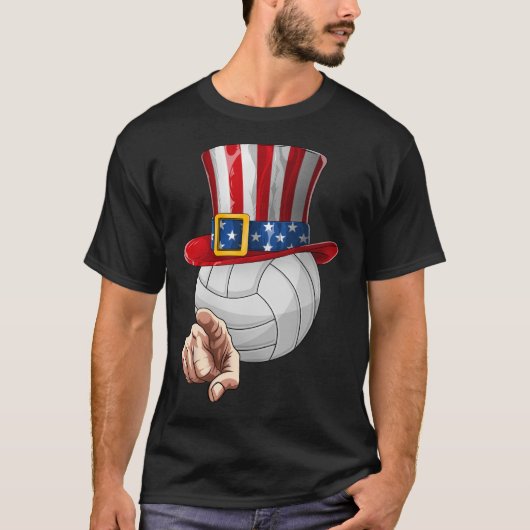 Grappige volleyballiefhebbers Uncle Sam 4 juli T-shirt (Voorkant)