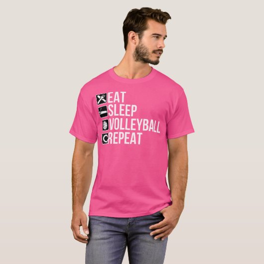 Grappige volleybalspeler - Eet Slaap Volleybal T-shirt (Voorkant volledig)