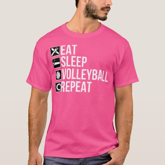 Grappige volleybalspeler - Eet Slaap Volleybal T-shirt (Voorkant)