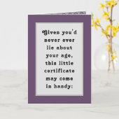 Grappige volwassene verjaardags certificaat kaart (Gele Bloem)