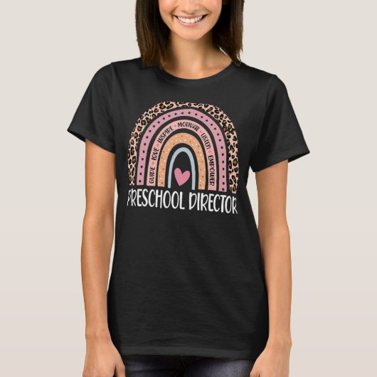 Grappige voorschoolse directeur Rainbow Leopard Pr T-shirt (Voorkant)