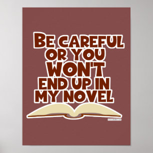 Grappige Voorzichtige Boek Karakter Auteur Slogan Poster