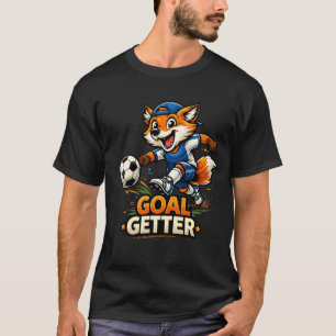 Grappige Vos die Voetbal Speelt Cartoon Ontwerp T-shirt