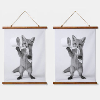 Grappige Vos met Toiletpapier Minimalistische Wild Hangend Wandkleed