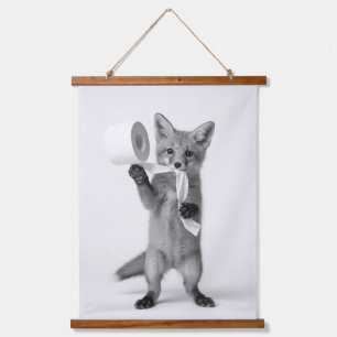 Grappige Vos met Toiletpapier Minimalistische Wild Hangend Wandkleed
