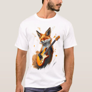 Grappige vos op gitaar t-shirt