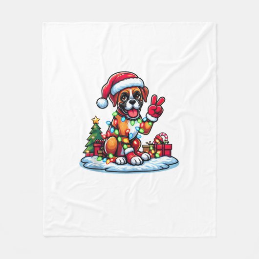 Grappige Vrede Hand Boxer Hond Kerstverlichting Vr Fleece Deken (Voorkant)