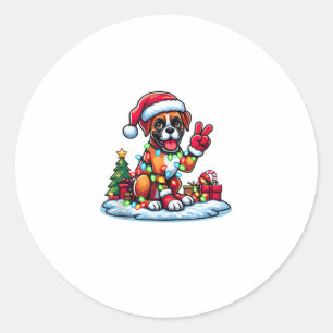 Grappige Vrede Hand Boxer Hond Kerstverlichting Vr Ronde Sticker
