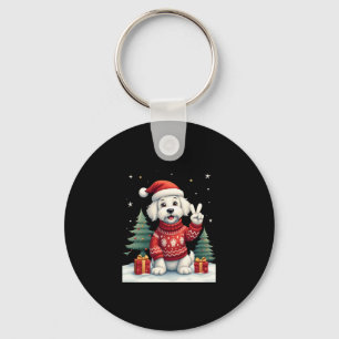 Grappige Vrede Hand Maltese kerstverlichting Vrouw Sleutelhanger