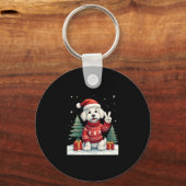 Grappige Vrede Hand Maltese kerstverlichting Vrouw Sleutelhanger (Voorkant)