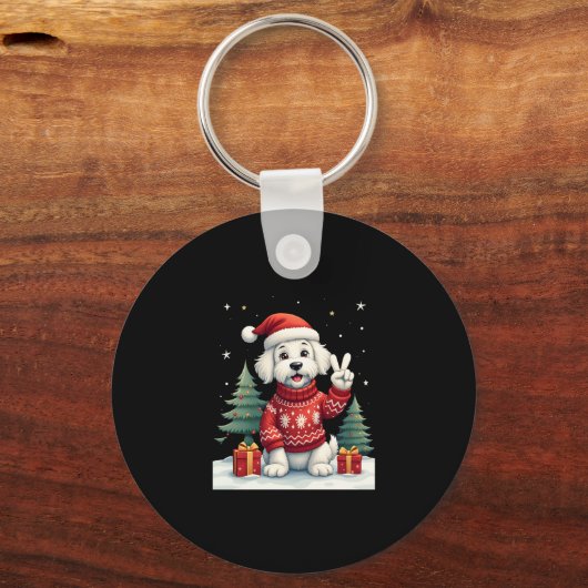 Grappige Vrede Hand Maltese kerstverlichting Vrouw Sleutelhanger (Voorkant)