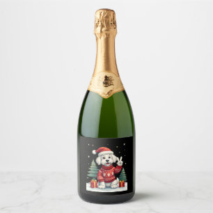 Grappige Vrede Hand Maltese kerstverlichting Vrouw Sparkling Wijnetiket