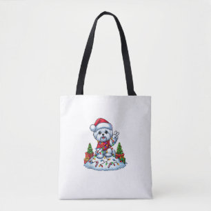 Grappige Vrede Hand Maltese kerstverlichting Vrouw Tote Bag