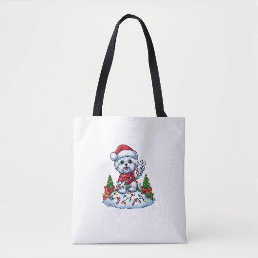 Grappige Vrede Hand Maltese kerstverlichting Vrouw Tote Bag (Voorkant)
