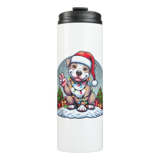 Grappige Vrede Hand Pitbull Kerstverlichting Vrouw Thermosbeker (Voorkant)