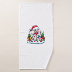 Grappige Vrede Hand Poedel Kerstverlichting Vrouwe Badhanddoek