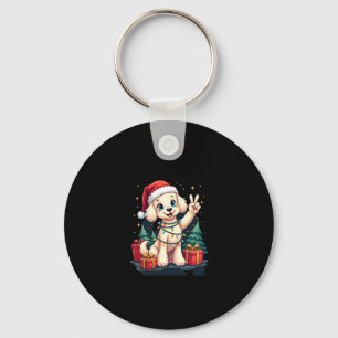 Grappige Vrede Hand Poedel Kerstverlichting Vrouwe Sleutelhanger