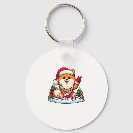 Grappige Vrede Hand Pommerse Kerstverlichting Vrou Sleutelhanger (Voorkant)