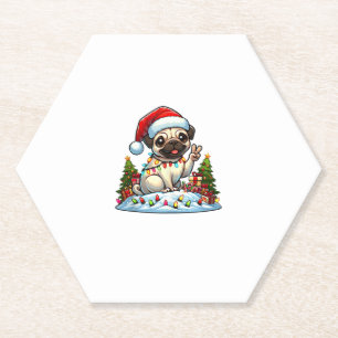 Grappige Vrede Hand Pug Kerstverlichting Vrouwen M Kartonnen Onderzetters