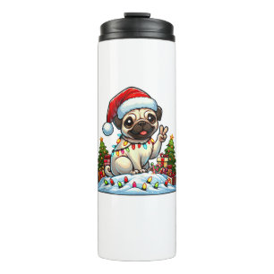 Grappige Vrede Hand Pug Kerstverlichting Vrouwen M Thermosbeker