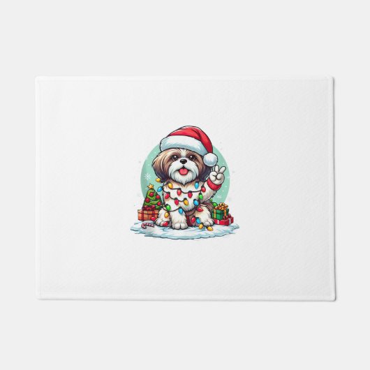 Grappige Vrede Hand Shih Tzu Kerstverlichting Vrou Deurmat (Voorkant)