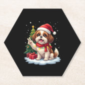 Grappige Vrede Hand Shih Tzu Kerstverlichting Vrou Kartonnen Onderzetters (Voorkant)