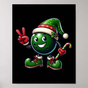 Grappige Vredeshand Bowling Elf Kerst Vrouwen Mann Poster