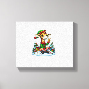 Grappige Vredeshand Giraffe Elf Kerst Vrouwen Mann Canvas Afdruk