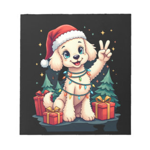 Grappige Vredeshand Poodle Kerstlichten Dames Notitieblok