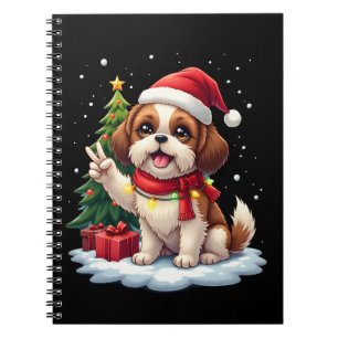 Grappige Vredeshand Shih Tzu Kerstverlichting Dame Notitieboek
