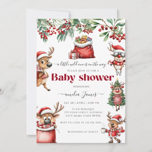 Grappige vreemde kerst-rendier baby shower kaart (Voorkant)