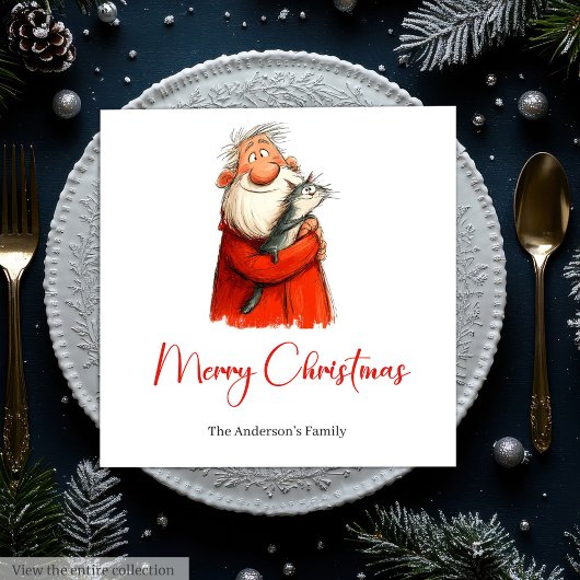 Grappige Vreemde Kerstman Waterverf Kerstservetten Servet