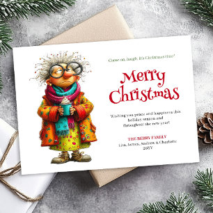 Grappige, vreemde, komische vrouw kerstkaart
