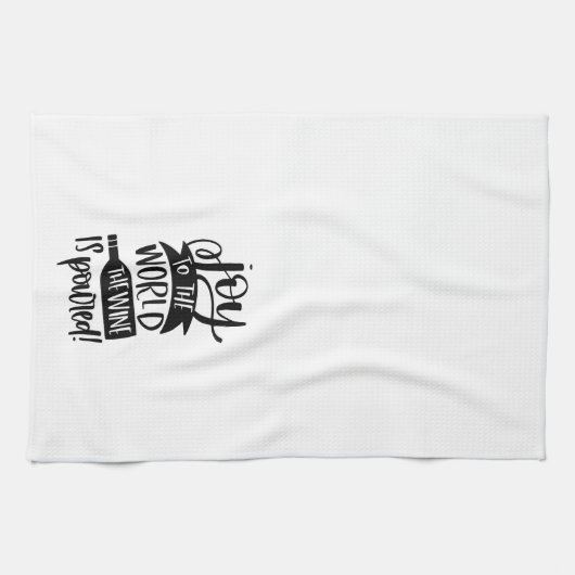 Grappige vreugde dat de wijn wordt geschonken theedoek (Horizontaal)