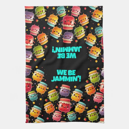 Grappige vreugdevolle jumping potten van Jubilant  Theedoek (Verticaal)