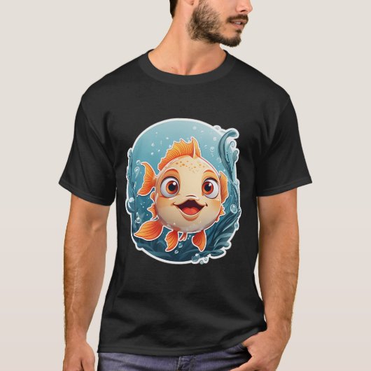 Grappige Vriendelijke Cartoon Vis T-shirt (Voorkant)