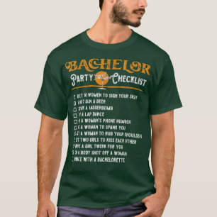 Grappige vrijgezellenfeest checklist voor bruidego t-shirt