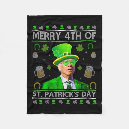 Grappige vrolijke 4e St. Patrick's Day Joe Biden h Fleece Deken (Voorkant)