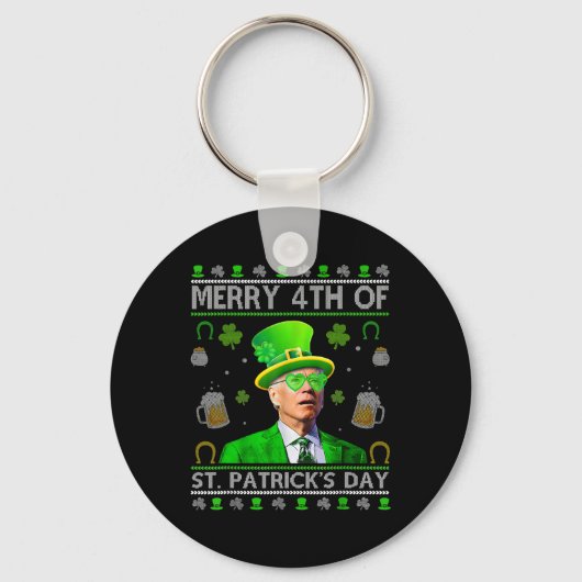 Grappige vrolijke 4e St. Patrick's Day Joe Biden h Sleutelhanger (Voorkant)