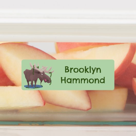 Grappige vrolijke eland cartoon gepersonaliseerd labels (Aangebracht)