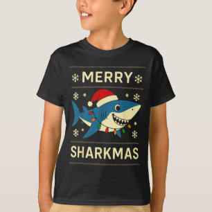 Grappige vrolijke haakkerstmis kerst haai humor t-shirt