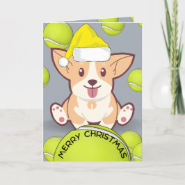 Grappige vrolijke kerst Kaart - Hond met tennisbal