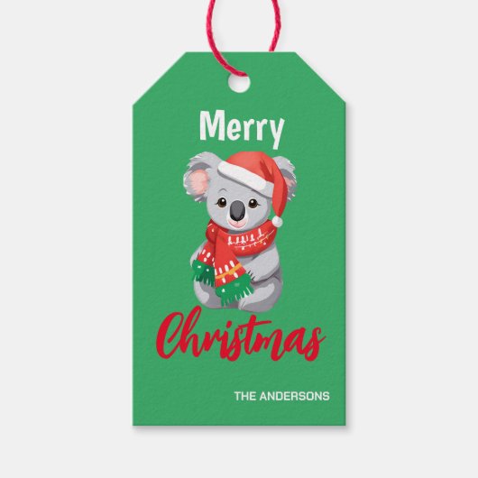 Grappige vrolijke kerst Koala Santa rood en groen  Cadeaulabel (Voorkant)