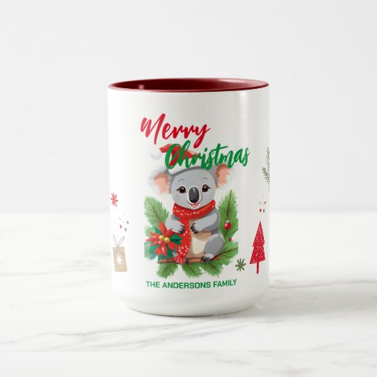 Grappige vrolijke kerst Koala Santa rood en groen Mok (Midden)