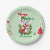 Grappige vrolijke kerst Koala Santa rood en groen  Papieren Bordje (Voorkant)