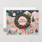 Grappige vrolijke kerst met feestelijke krans briefkaart (Voorkant / Achterkant)