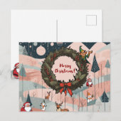 Grappige vrolijke kerst met feestelijke krans feestdagenkaart (Voorkant / Achterkant)